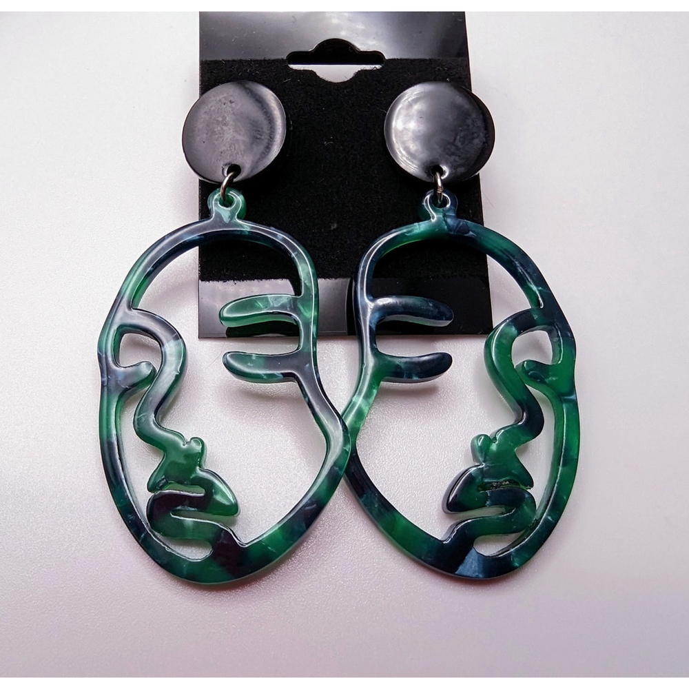 Green & Black Tortoise Shell Face Earrings Acetate And Stainless Steel Posts